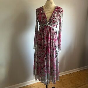 Roberto Cavalli Pink and Gray Long Sleeve Dress